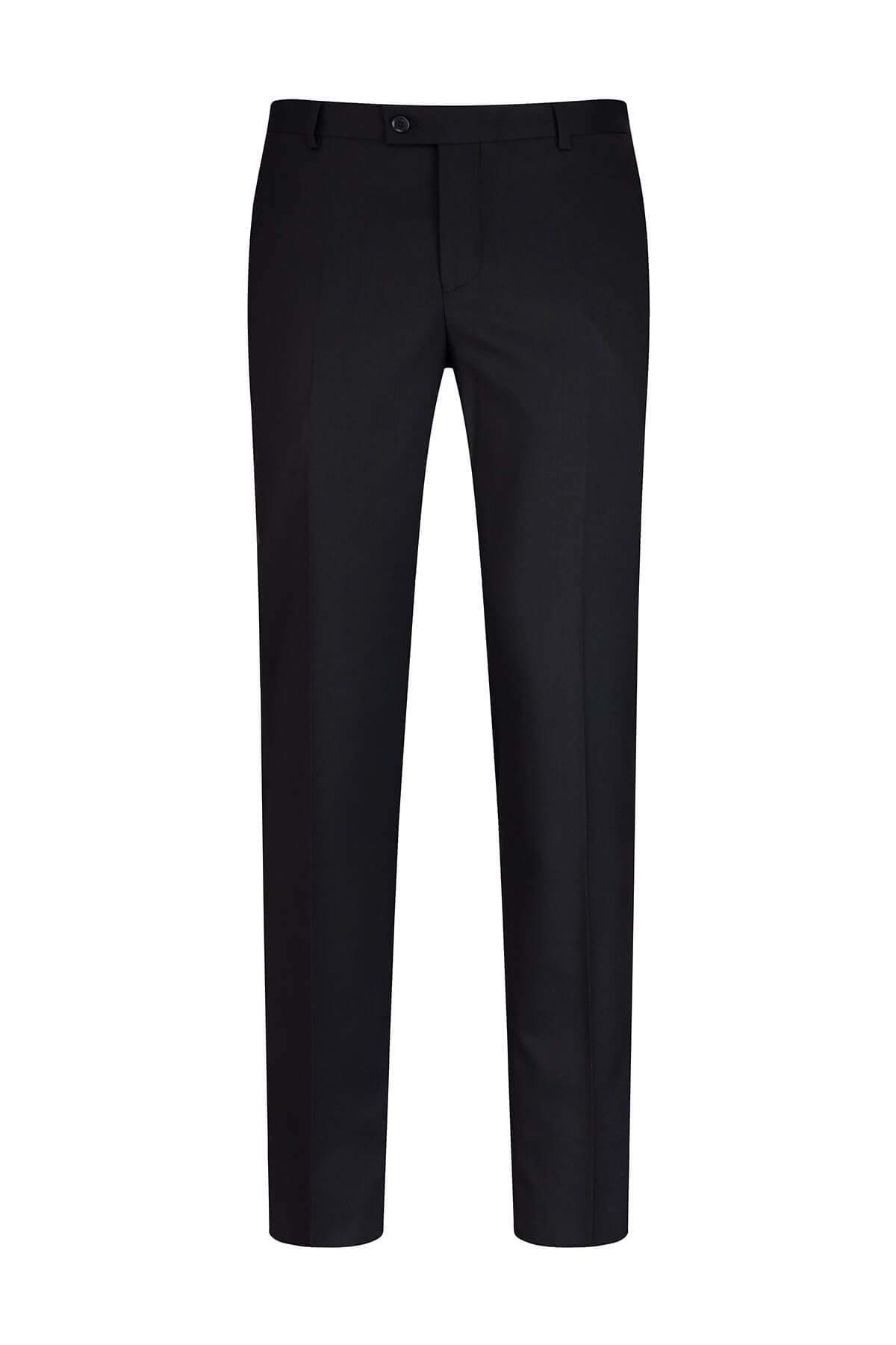 Siyah Slim Fit Yandan Cepli Yünlü Kumaş Pantolon