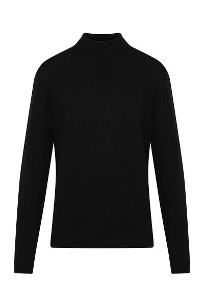 Siyah Regular Fit Düz 100% Pamuk Yarım Balıkçı Yaka Triko Kazak - Hatemoğlu