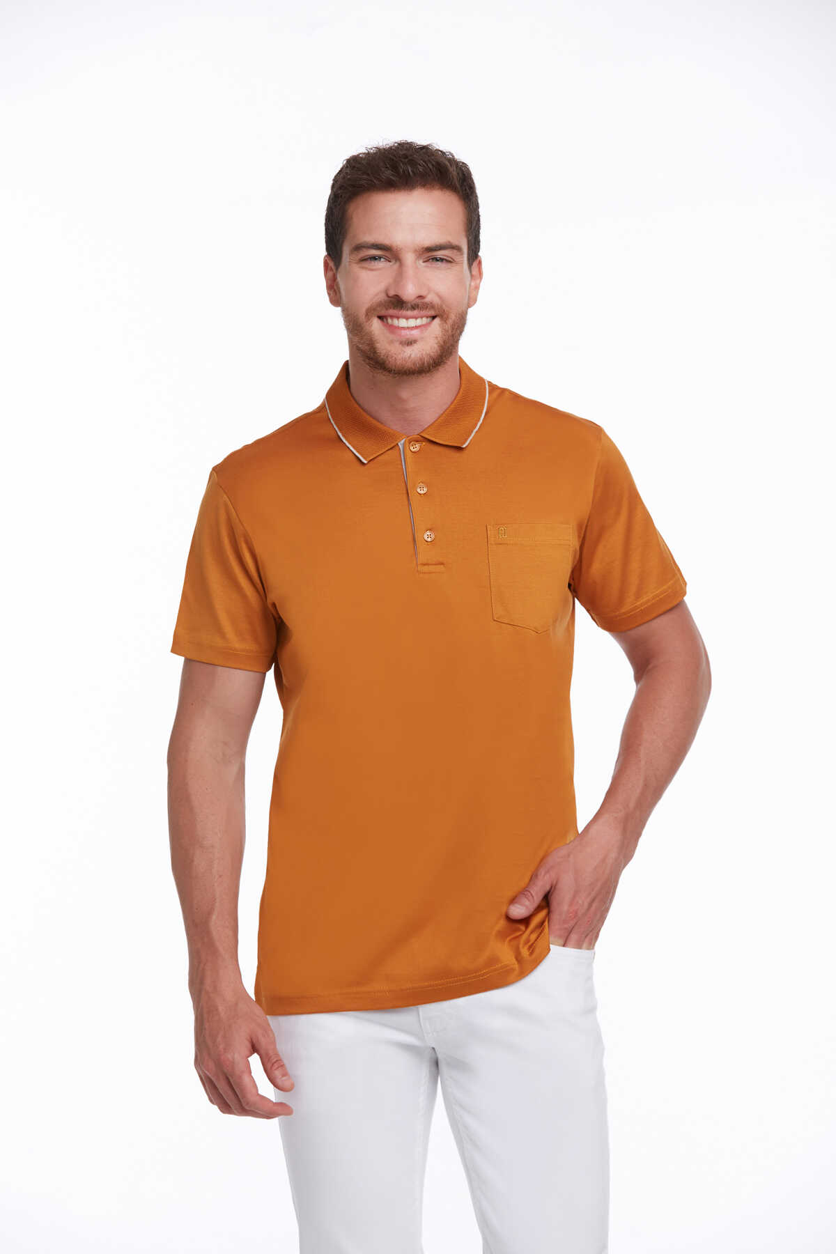 Turuncu Regular Fit Merserize Polo Yaka %100 Pamuk Tişört