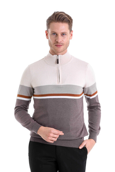 Vizon Comfort Fit Desenli Pamuklu Yarım Balıkçı Yaka Triko Kazak - HTML