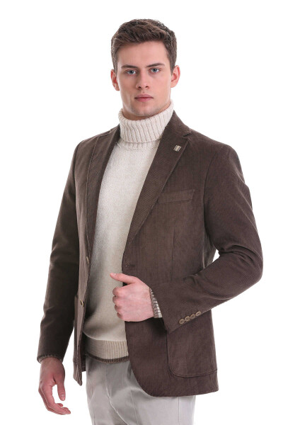 Vizon Slim Fit Mono Yaka Pamuklu Kadife Ceket - HTML