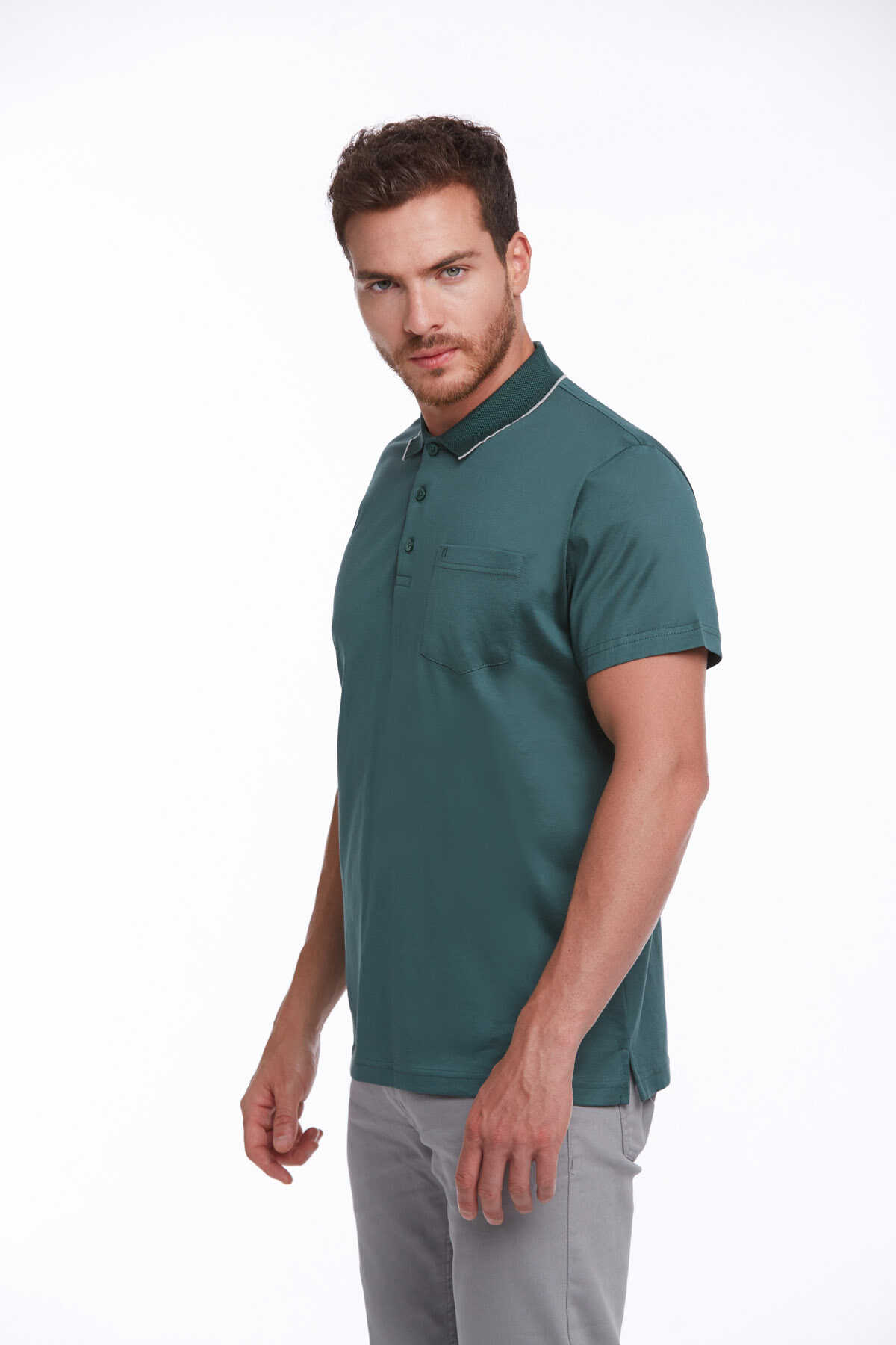 Yeşil Regular Fit Merserize Polo Yaka %100 Pamuk Tişört