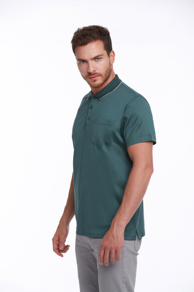 Yeşil Regular Fit Merserize Polo Yaka %100 Pamuk Tişört