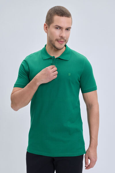 Yeşil Regular Fit 100% Pamuk Kıvrılmaz Polo Yaka Tişört
