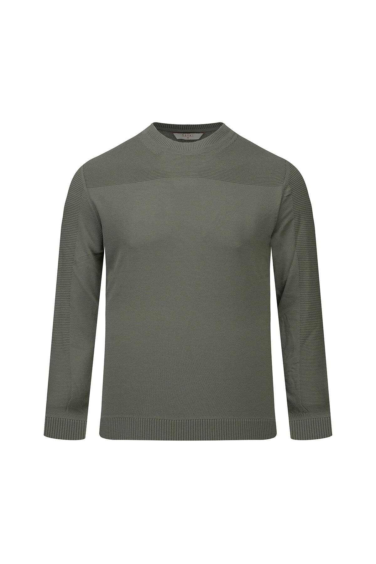 Yeşil Regular Fİt Bisiklet Yaka Rayon Kazak