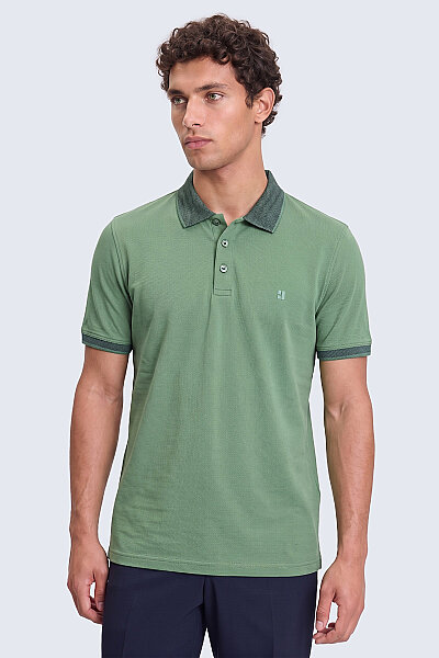 Yeşil Regular Fit 100% Pamuklu Kıvrılmaz Polo Yaka Tişört
