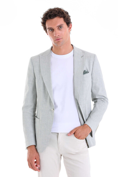 Yeşil Slim Fit Sivri Yaka Casual Keten Ceket - Hatem Saykı