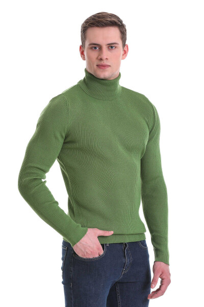 Yeşil Slim Fit Fitilli Balıkçı Yaka Yünlü Triko Kazak - Hatem Saykı